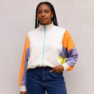 Spirit Jersey Colorblock  Zip Up Track Jacket Oversized 90's Streetwear Sz: L